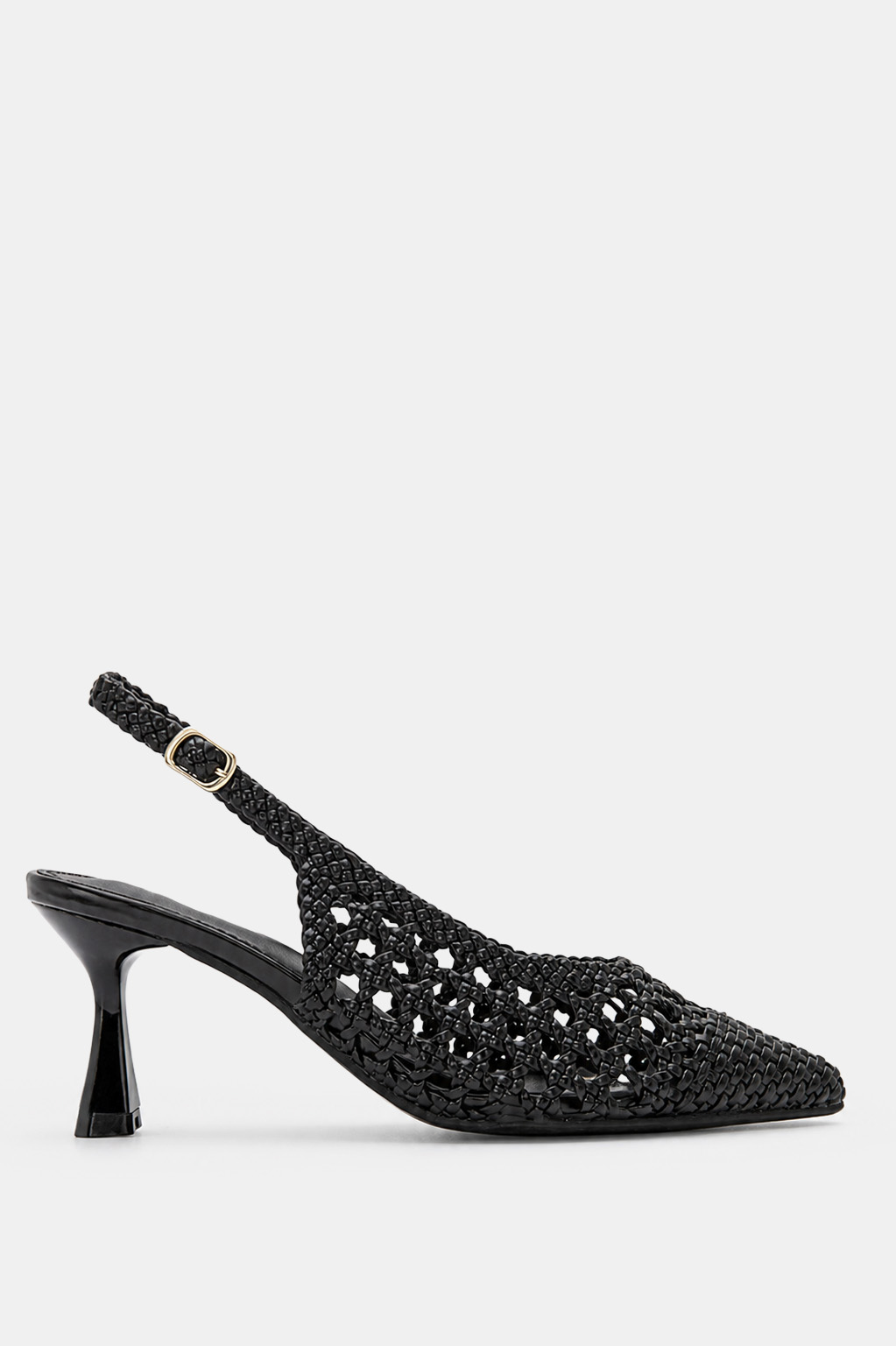 Γόβες Μυτερές Slingback με Πλεκτό Σχέδιο - Μαύρο