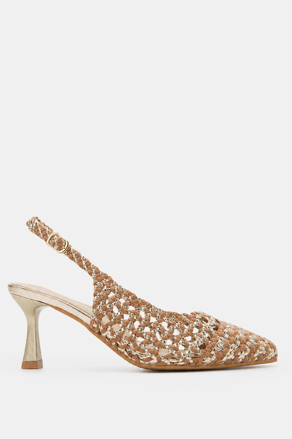 Γόβες Μυτερές Slingback με Πλεκτό Σχέδιο - Χρυσό