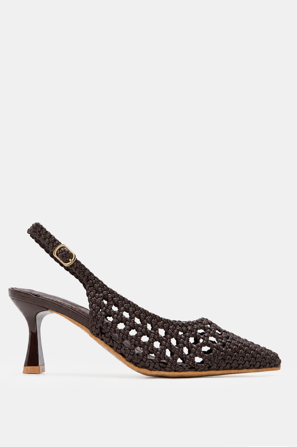 Γόβες Μυτερές Slingback με Πλεκτό Σχέδιο - Καφέ Σκούρο