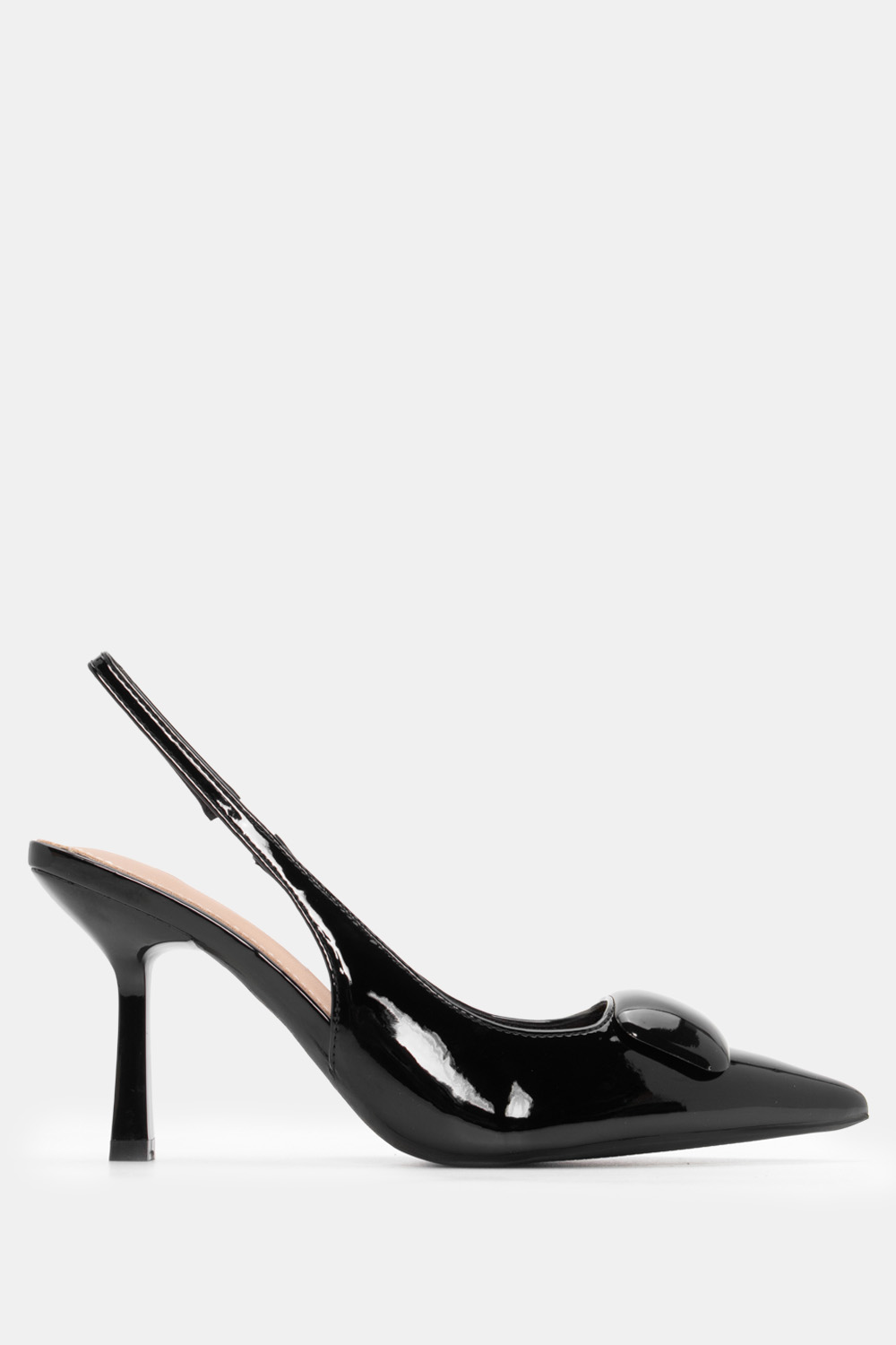 Γόβες Μυτερές Slingback με Τόκα - Μαύρο-Λουστρίνι