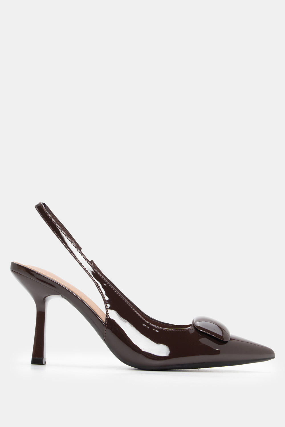 Γόβες Μυτερές Slingback με Τόκα - Καφέ Σκούρο