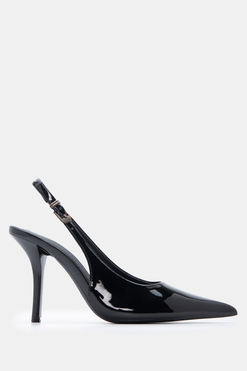 Γόβες Μυτερές Slingback με Τόκα - Μαύρο-Λουστρίνι