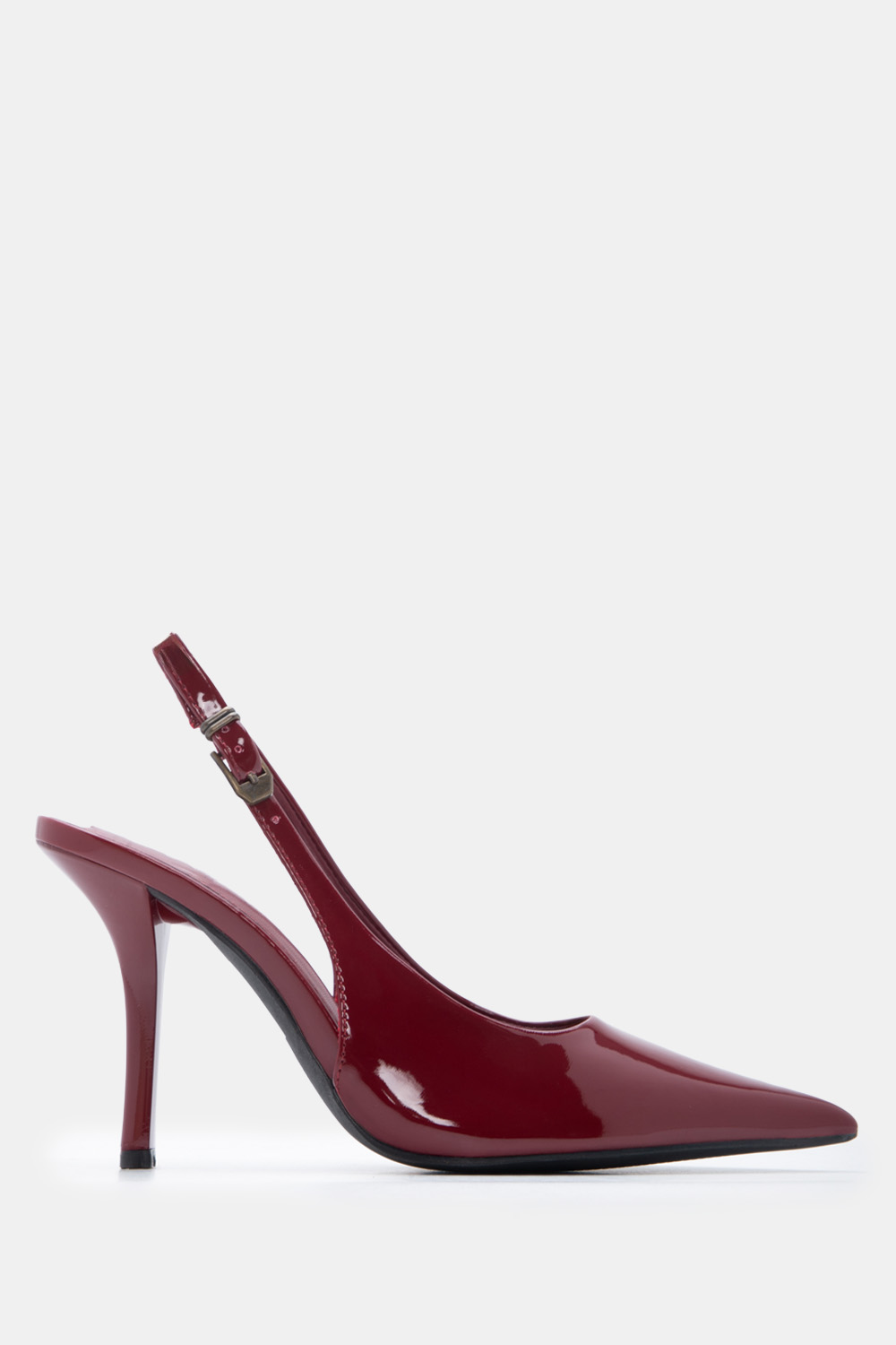 Γόβες Μυτερές Slingback με Τόκα - Μπορντό-Λουστρίνι