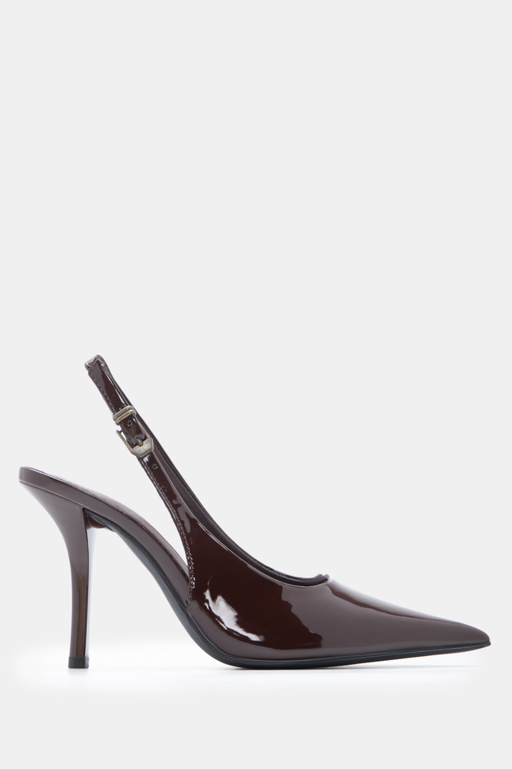Γόβες Μυτερές Slingback με Τόκα - Καφέ Σκούρο