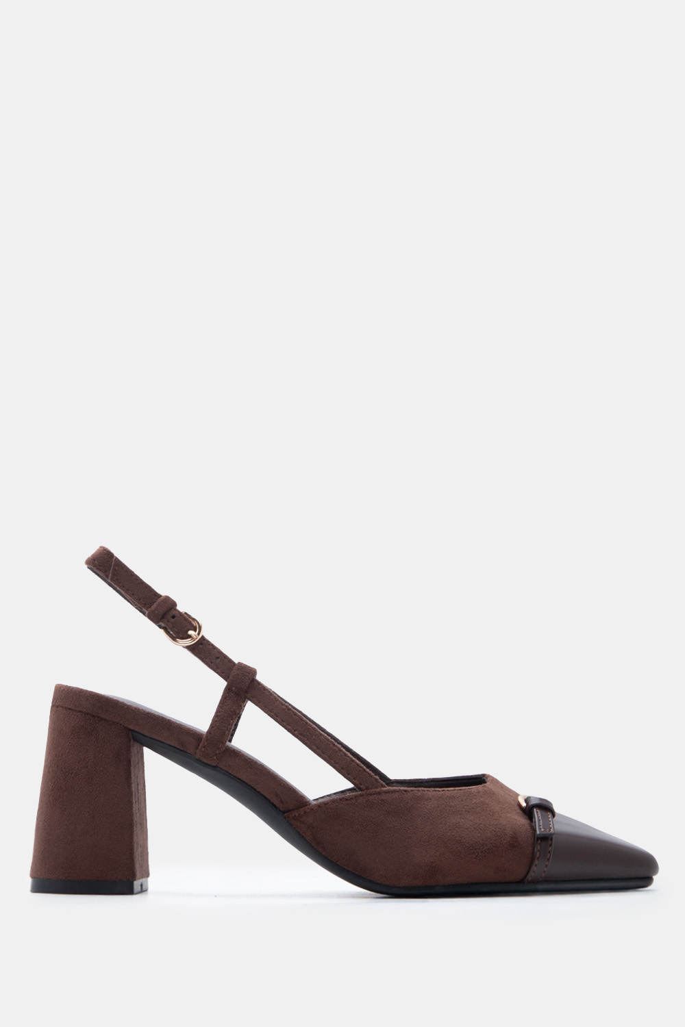 Γόβες Μυτερές Slingback με Τόκα - Καφέ Σκούρο