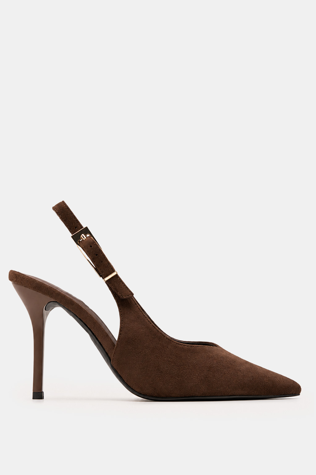 Γόβες Μυτερές Slingback με Τόκα - Καφέ Σκούρο