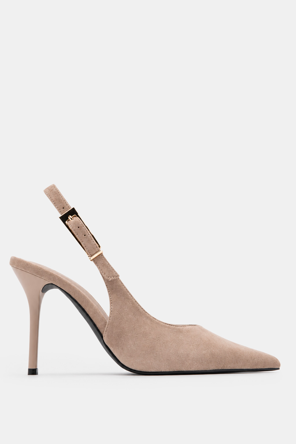 Γόβες Μυτερές Slingback με Τόκα - Μπεζ-Σκούρο