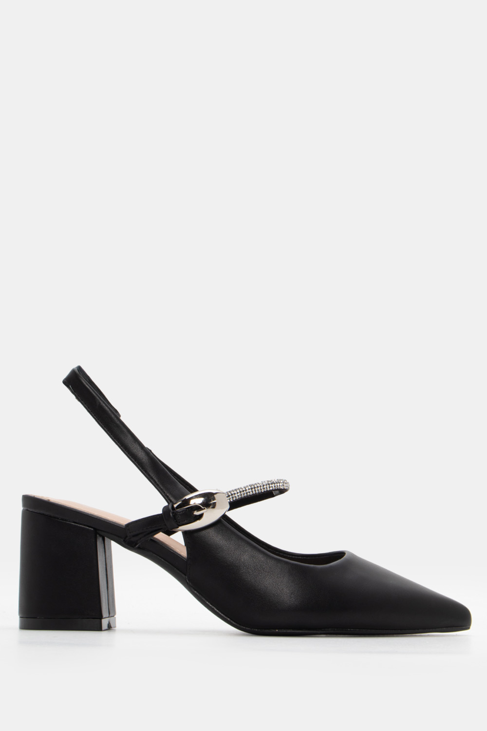 Γόβες Μυτερές Slingback με Strass - Μαύρο