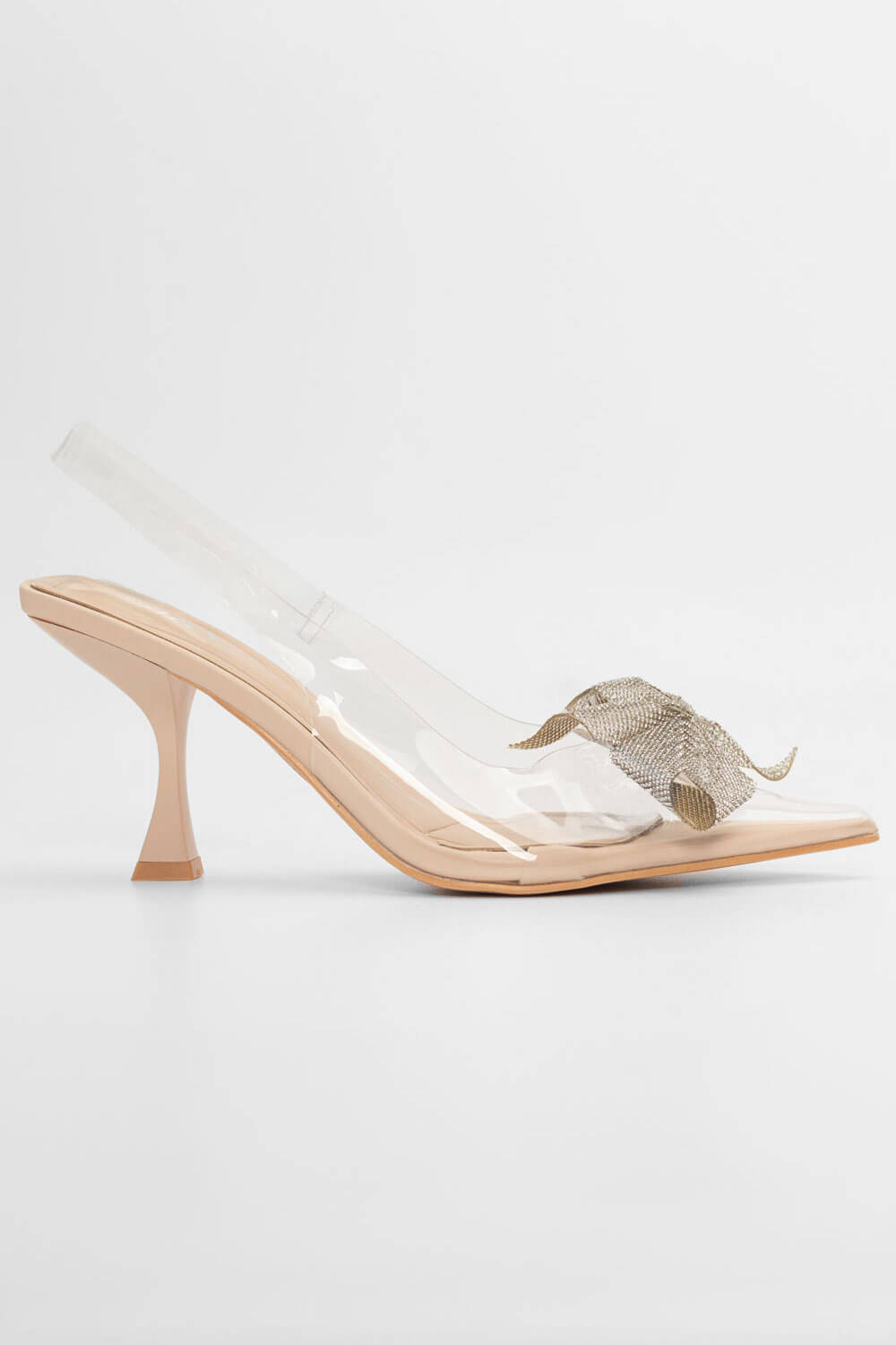 Γόβες > Ψηλό τακούνι από 9 cm Γόβες Open Heel με Διαφάνεια & Διακοσμητικό Φιόγκο απο Strass - Μπεζ