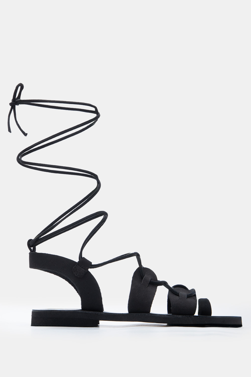 LUIGI DESIGN - Δερμάτινα Flat Σανδάλια Lace Up - Μαύρο