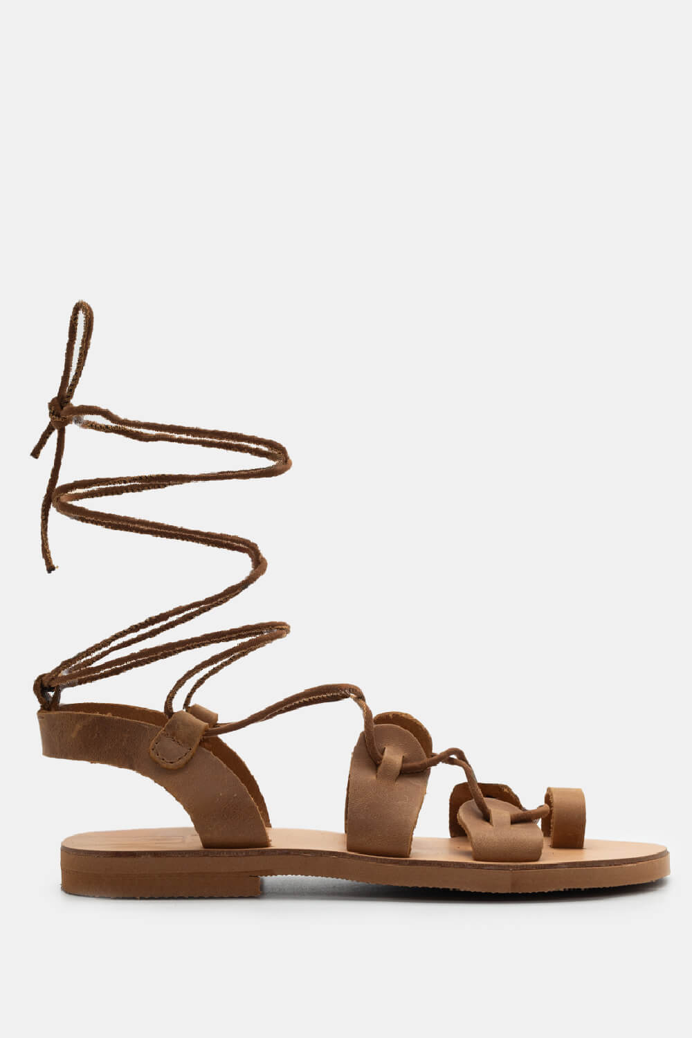 LUIGI DESIGN - Δερμάτινα Flat Σανδάλια Lace Up - Κάμελ