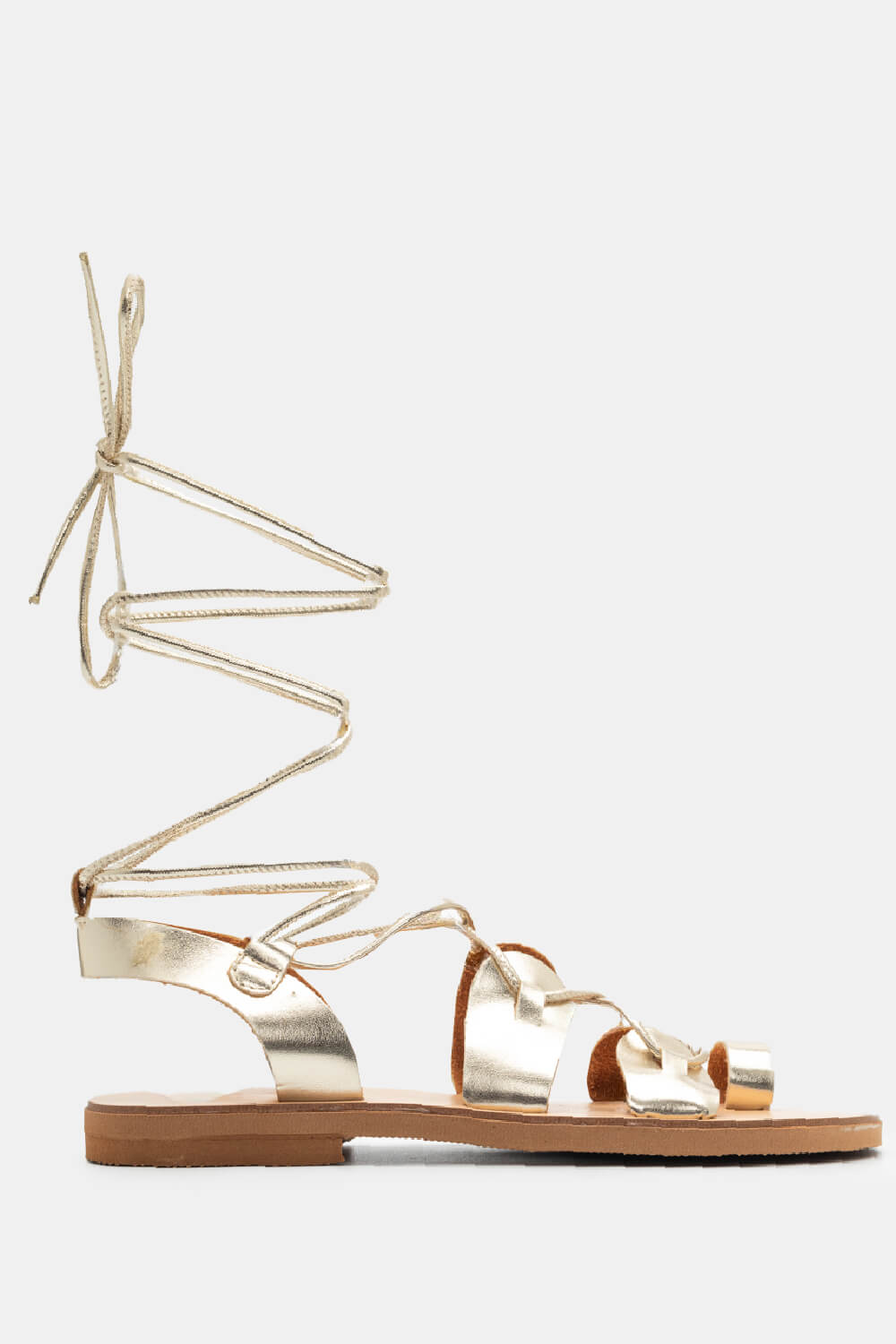 LUIGI DESIGN - Δερμάτινα Flat Σανδάλια Lace Up - Χρυσό