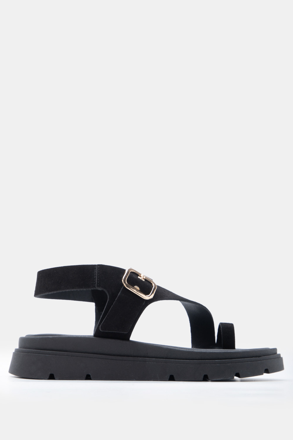 LUIGI DESIGN - Δερμάτινα Σανδάλια Flatform με Λοξό Λουράκι & Τόκα - Μαύρο