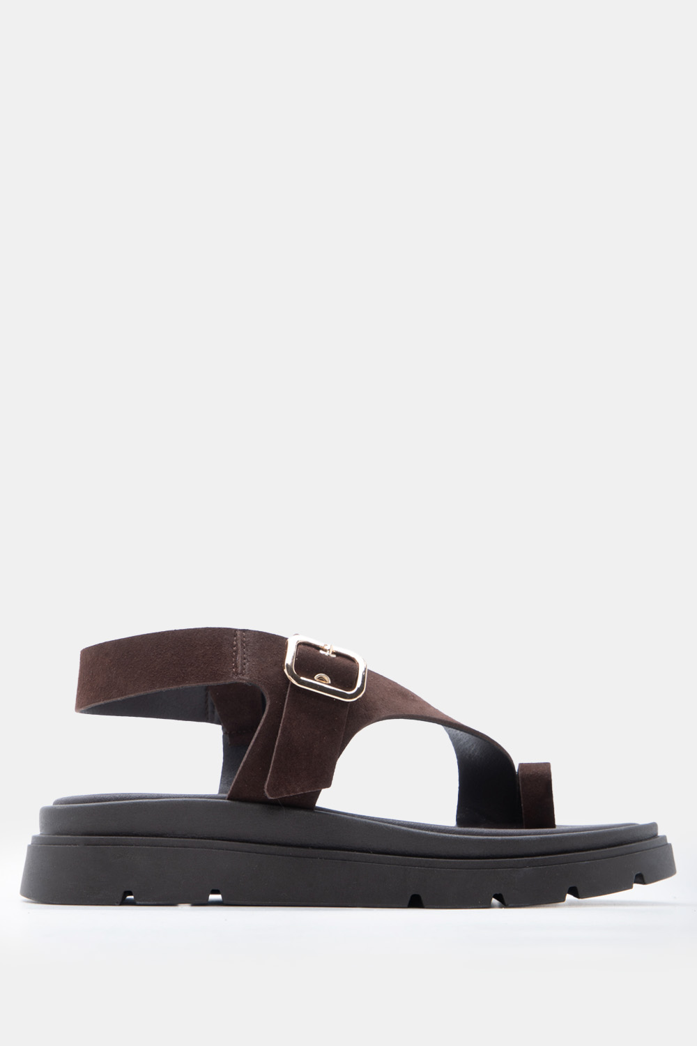 LUIGI DESIGN - Δερμάτινα Σανδάλια Flatform με Λοξό Λουράκι & Τόκα - Καφέ Σκούρο