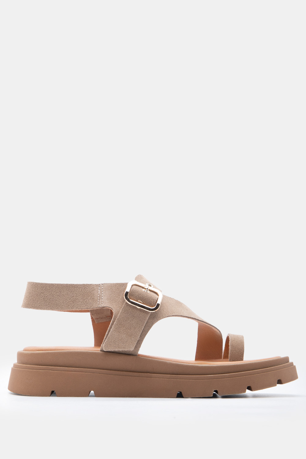 LUIGI DESIGN - Δερμάτινα Σανδάλια Flatform με Λοξό Λουράκι & Τόκα - Μπεζ-Σκούρο
