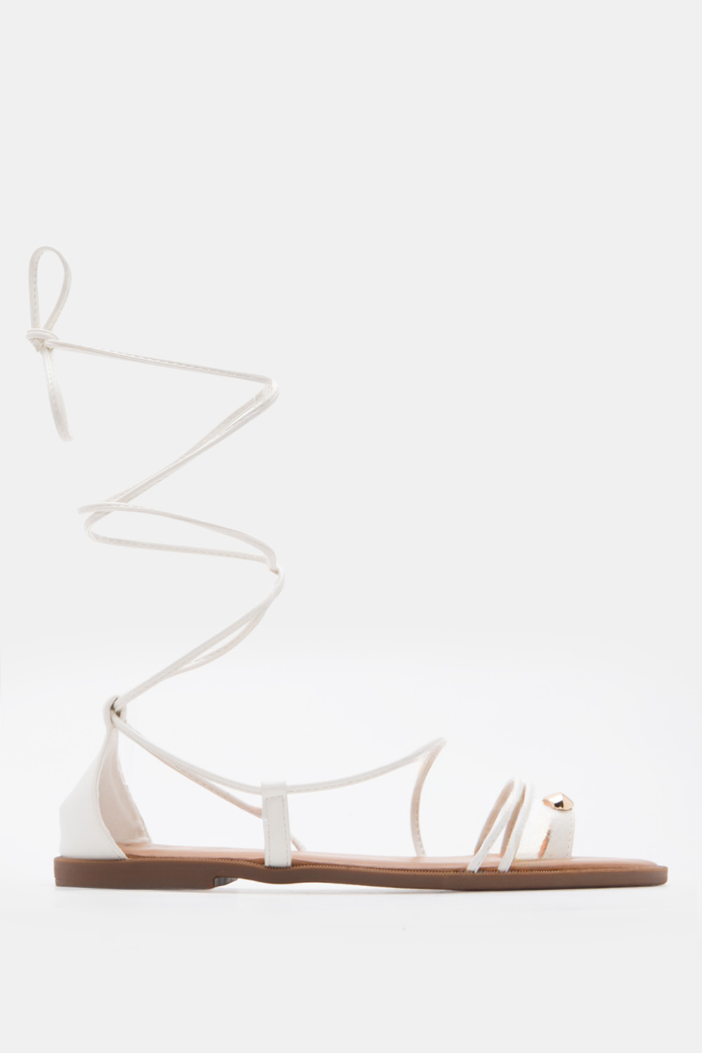 LUIGI DESIGN - Flat Σανδάλια Gladiator & Μεταλλική Λεπτομέρεια - Λευκό