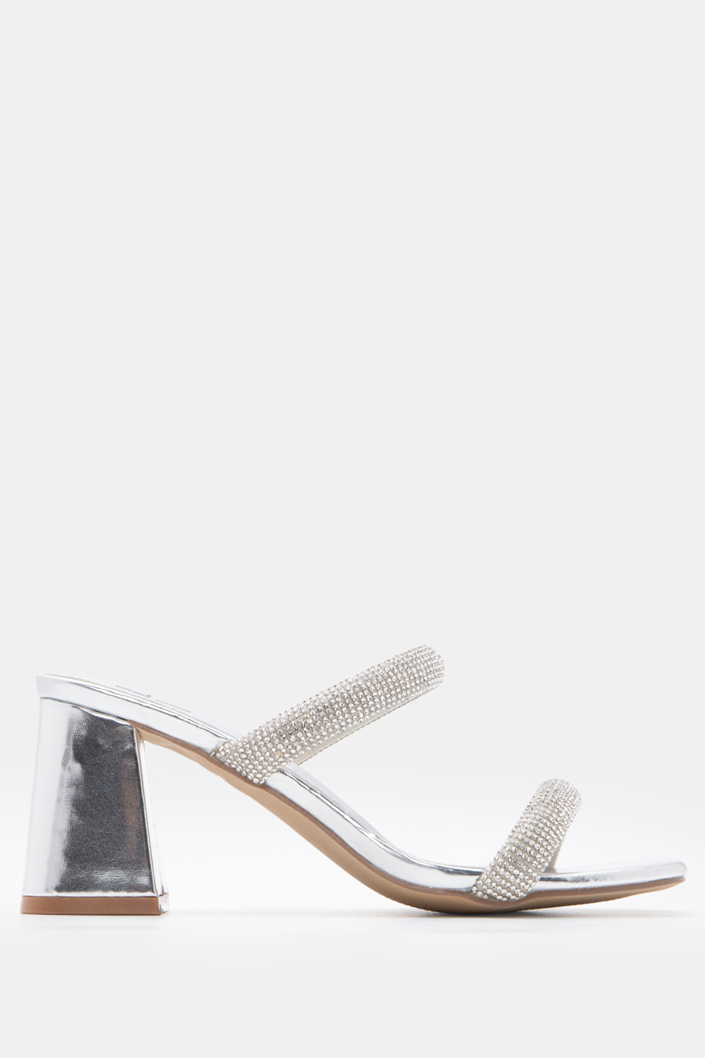 LUIGI DESIGN - Mules με Διπλά Λουράκια Από Strass - Ασημί