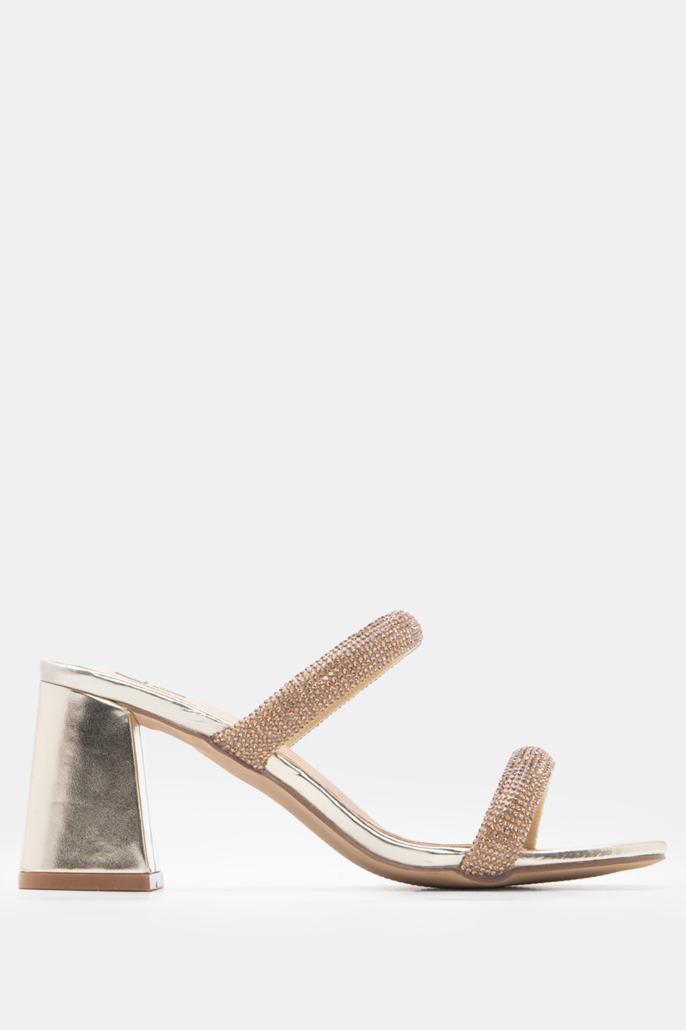 LUIGI DESIGN - Mules με Διπλά Λουράκια Από Strass - Χρυσό