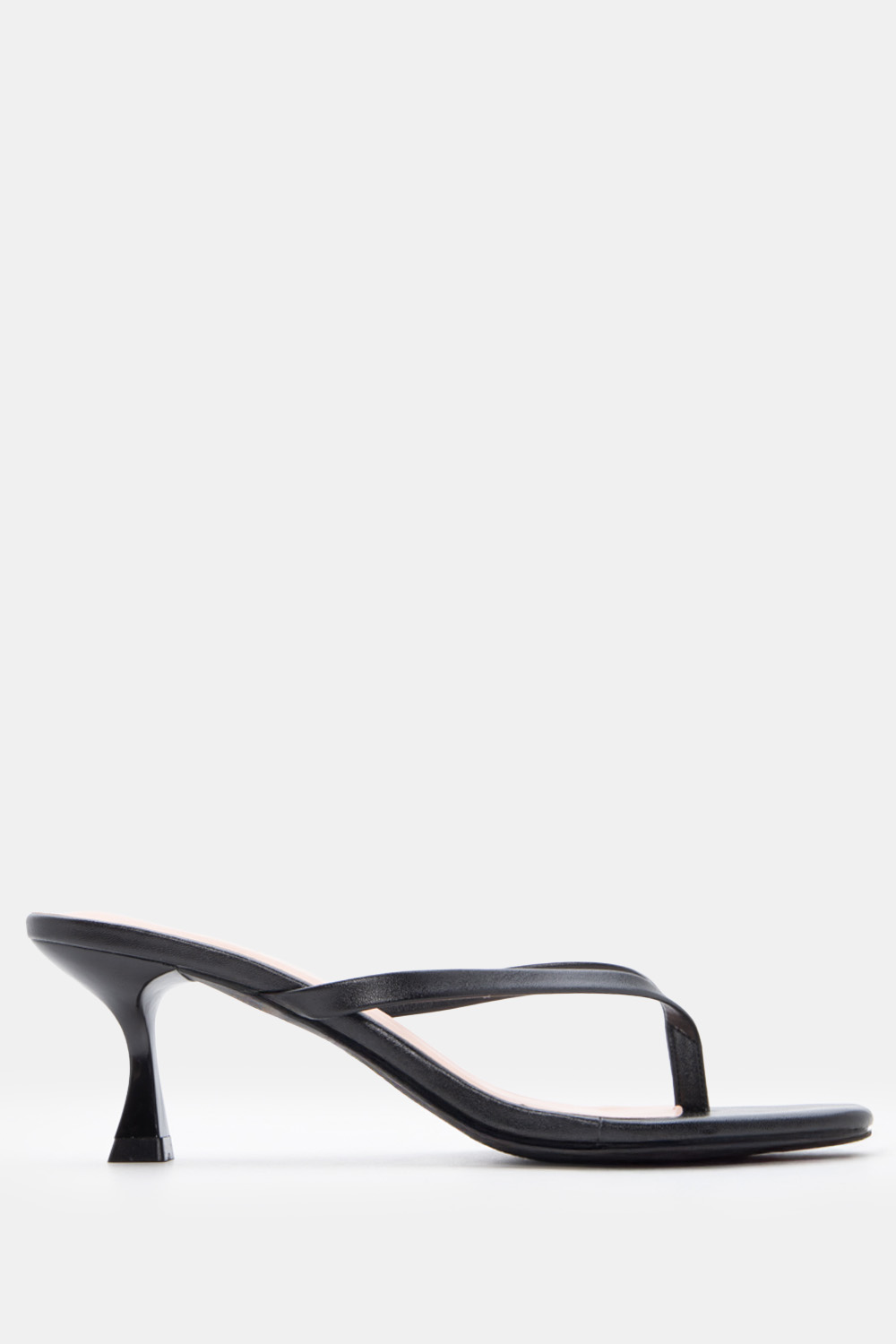 LUIGI DESIGN - Mules Kitten Heel Thong & Τετράγωνη Μύτη - Μαύρο