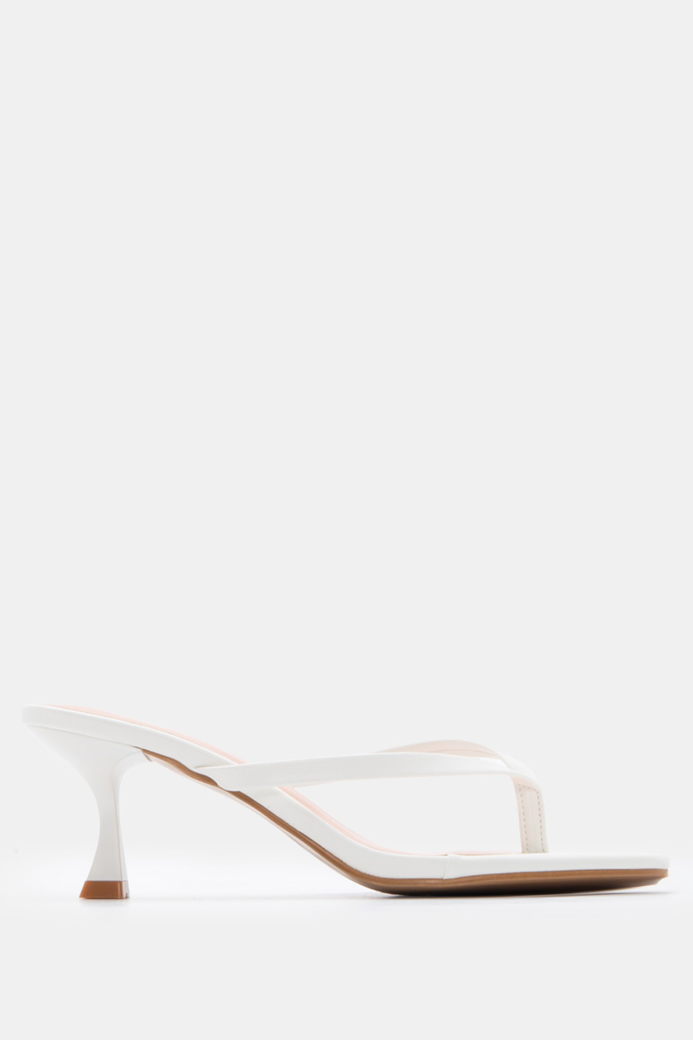 LUIGI DESIGN - Mules Kitten Heel Thong & Τετράγωνη Μύτη - Λευκό