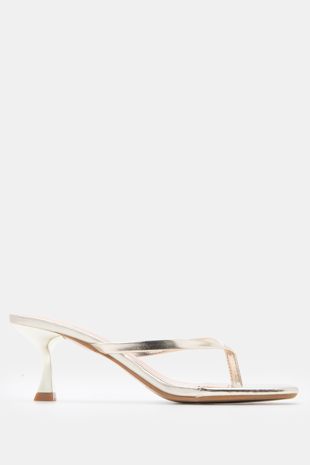 LUIGI DESIGN - Mules Kitten Heel Thong & Τετράγωνη Μύτη - Χρυσό
