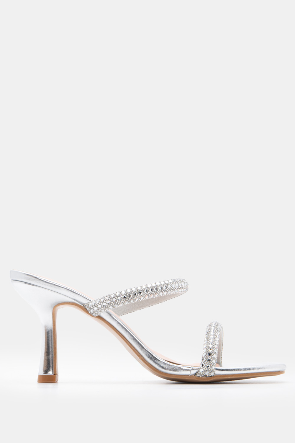 LUIGI DESIGN - Mules με Λουράκια από Strass - Ασημί