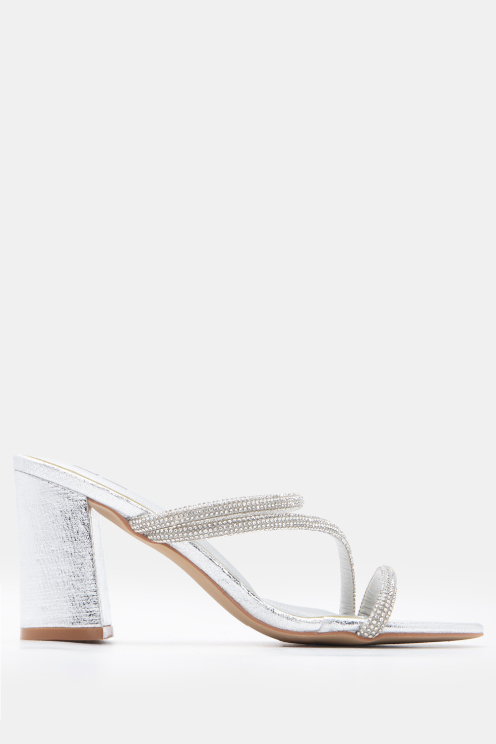 LUIGI DESIGN -Mules με Λουράκια Από Strass - Ασημί