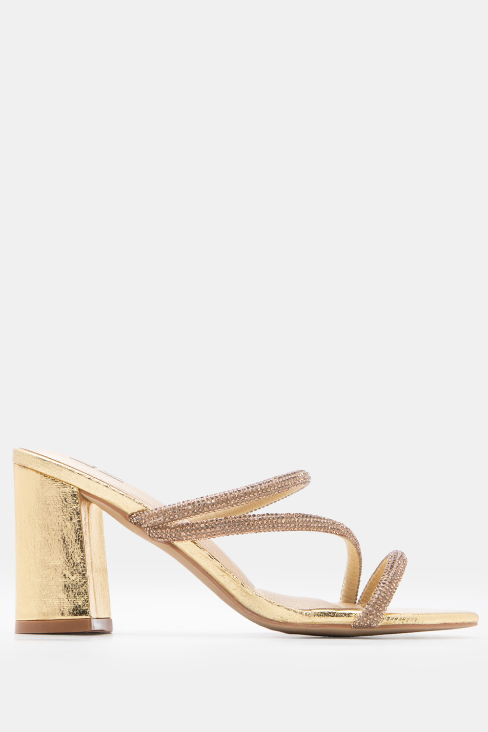 LUIGI DESIGN -Mules με Λουράκια Από Strass - Χρυσό