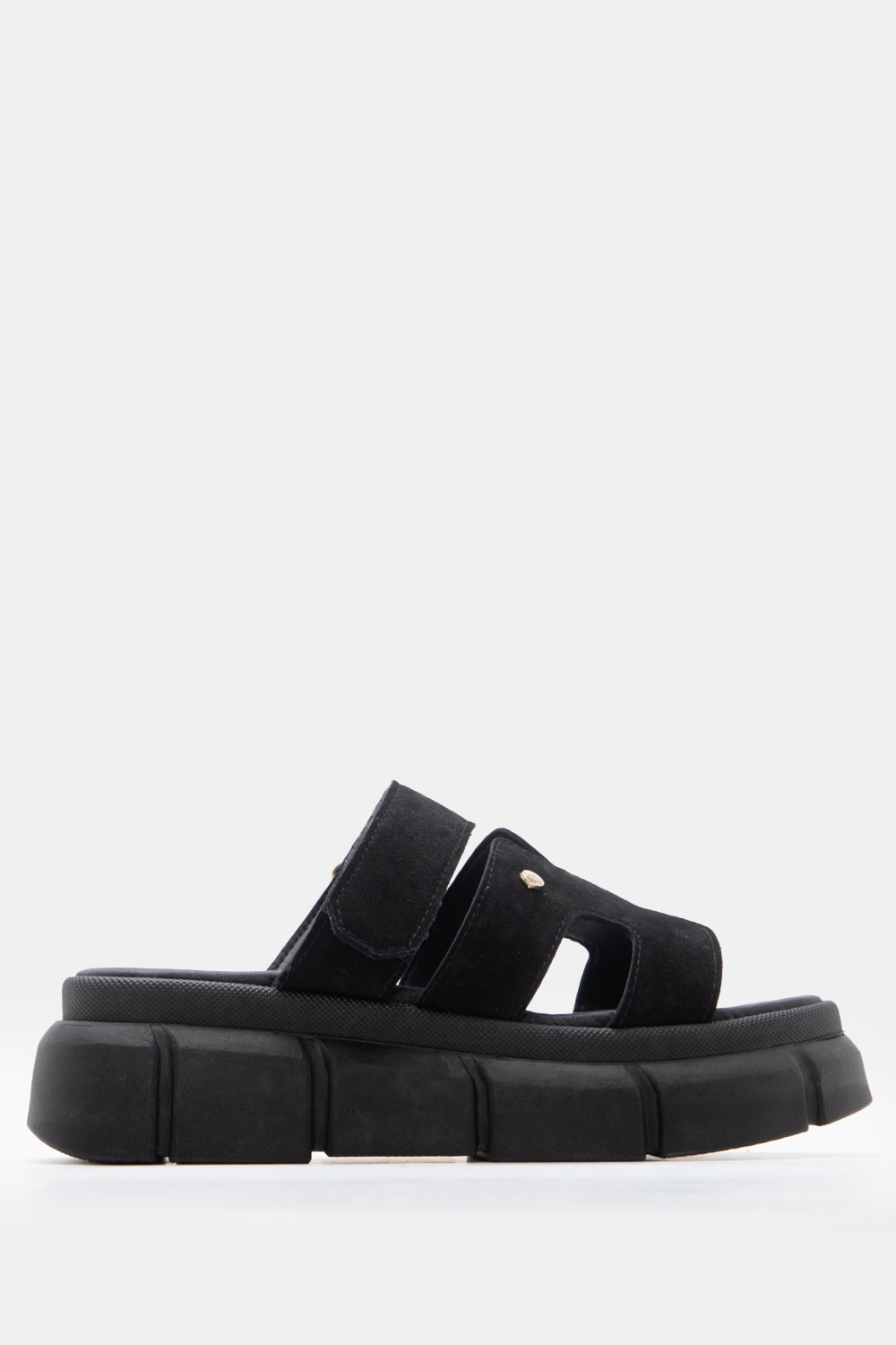 LUIGI DESIGN - Πλατφόρμες Flatform με Λουράκι Scratch - Μαύρο