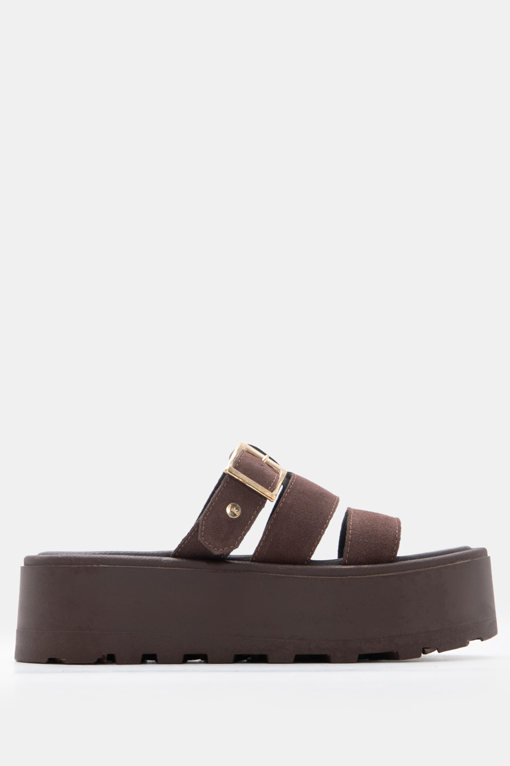 LUIGI DESIGN - Πλατφόρμες Flatform με Λουράκια - Καφέ Σκούρο