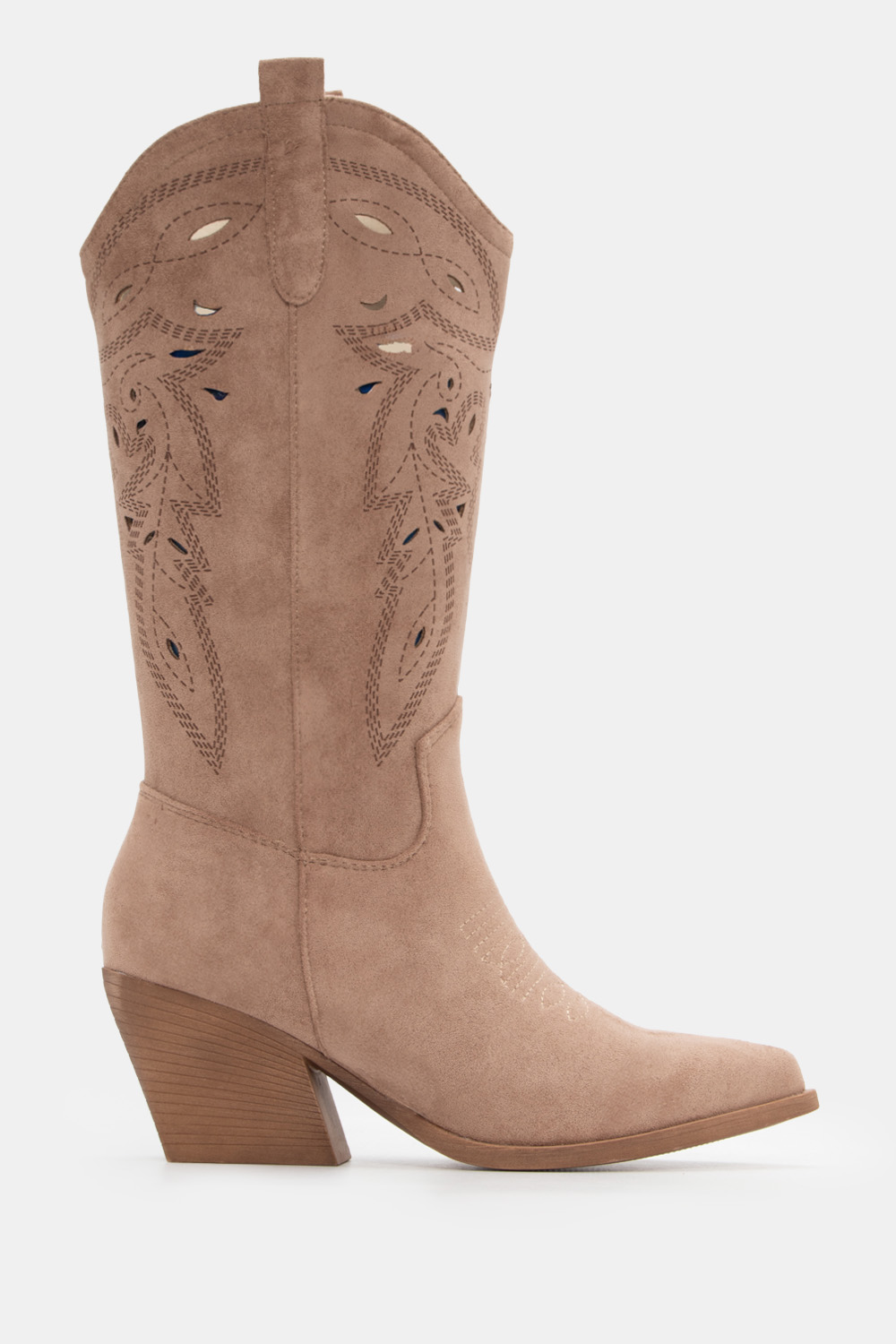 Μπότες Cowboy με Διάτρητο Σχέδιο - Μπεζ-Σκούρο