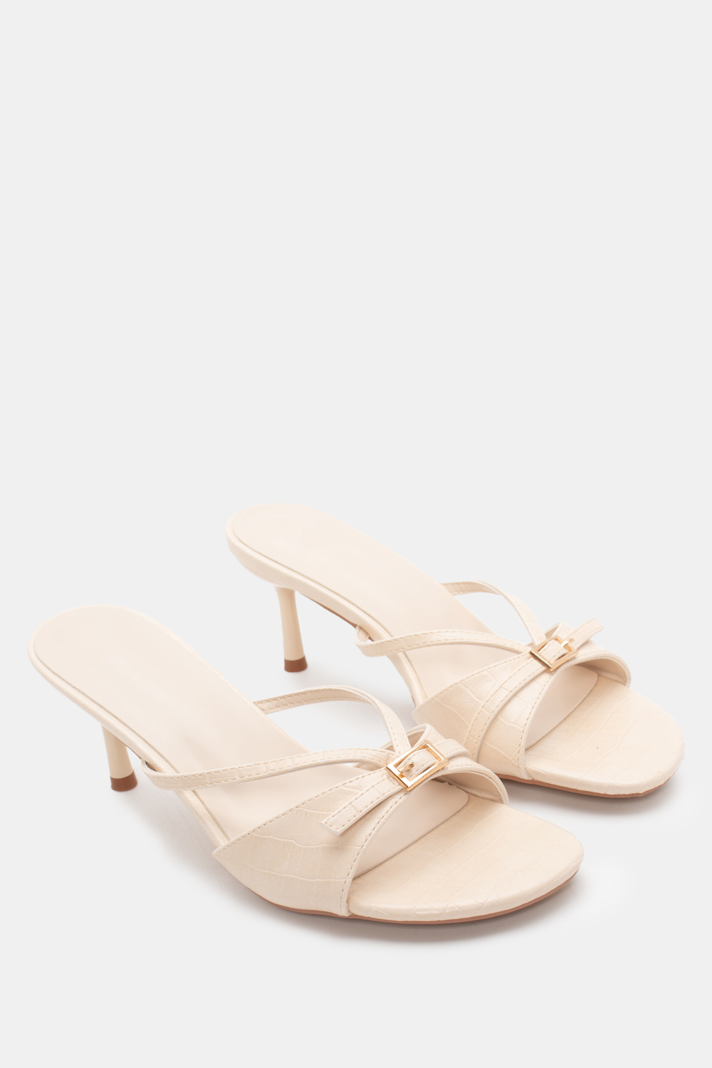 Mules Croco με Λουράκια - Μπεζ