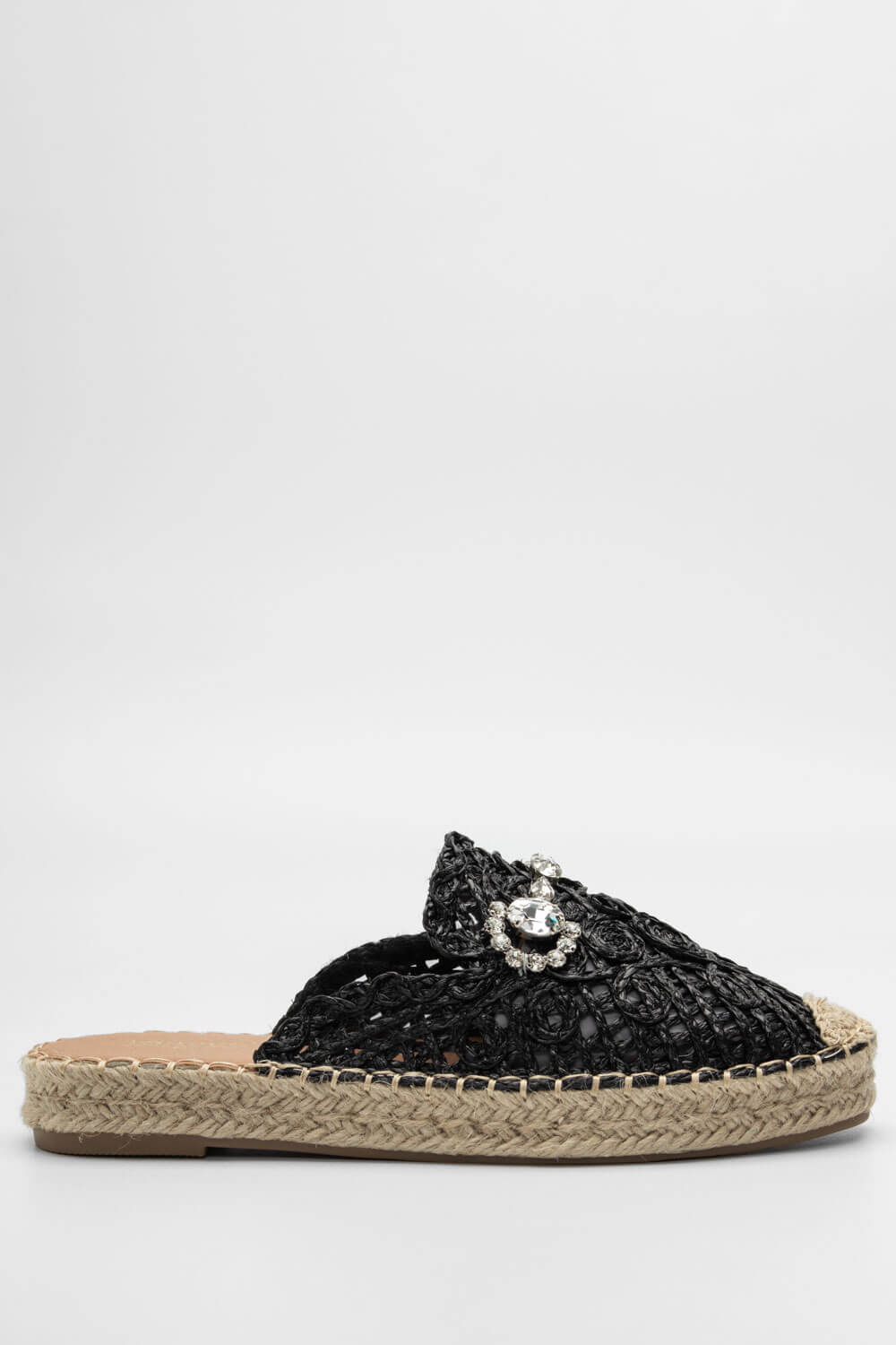 ΠΑΠΟΥΤΣΙΑ > Μοκασίνια / Loafers Mules Loafers με Ψάθα & Διακοσμητικές Πέτρες - Μαύρο