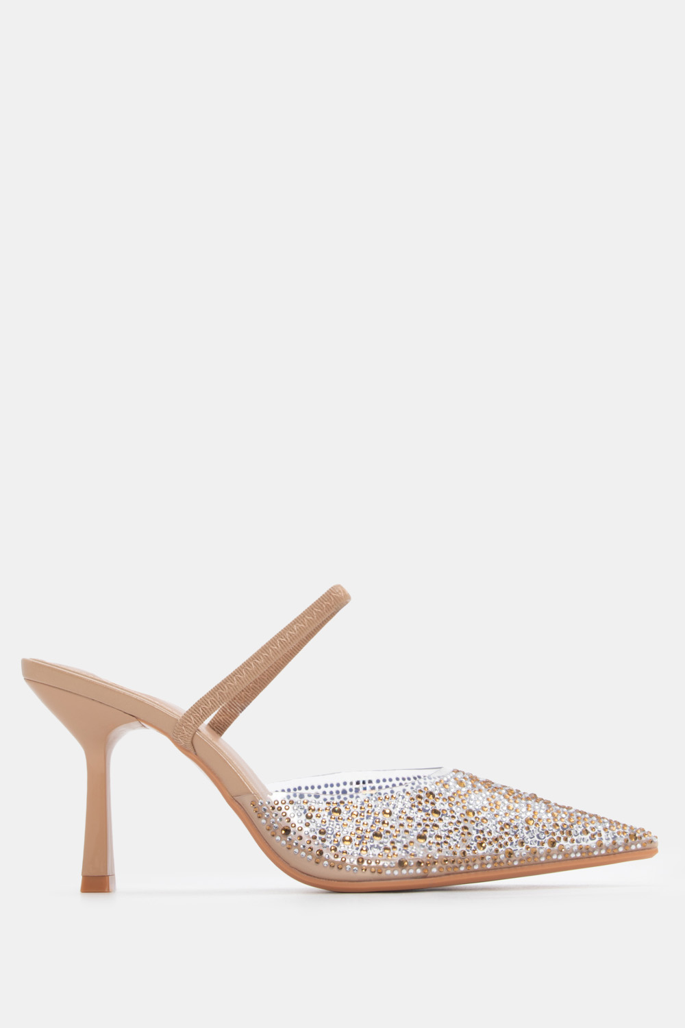 Mules με Διαφάνεια από Strass & Λάστιχο - Μπεζ-Σκούρο