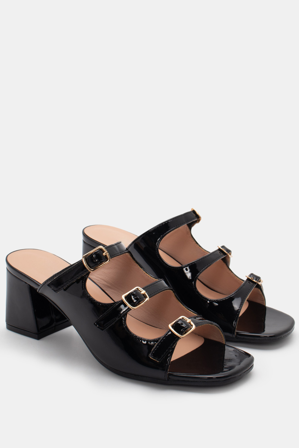 Mules με Λουράκια - Μαύρο-Λουστρίνι