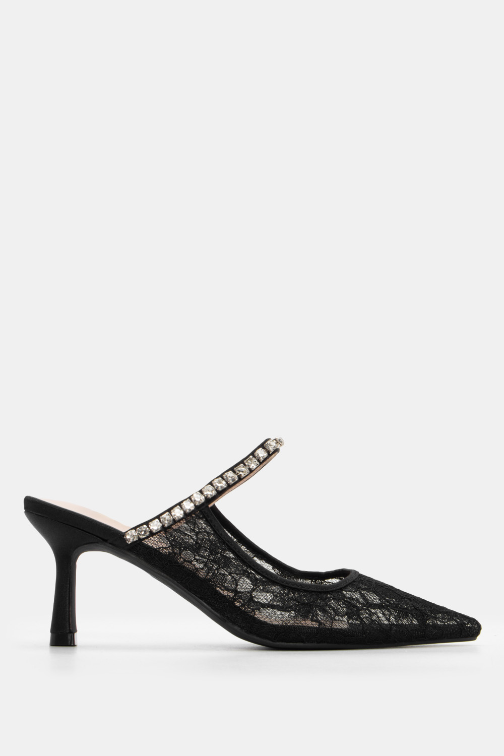 Mules Μυτερά με Διακοσμητικές Πέτρες - Μαύρο