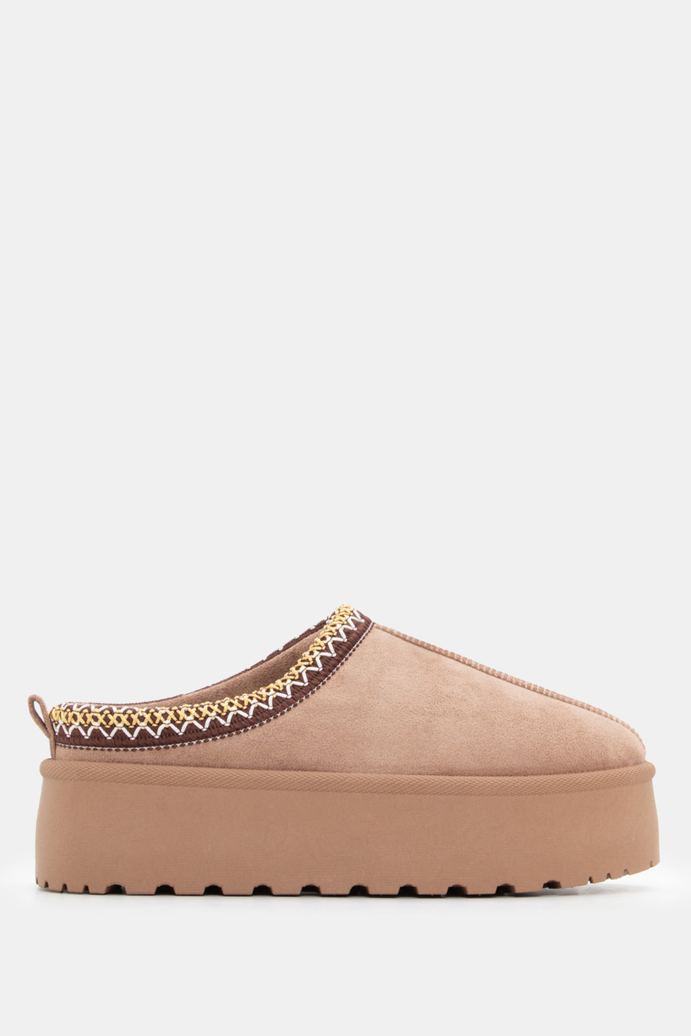 Παντόφλες Δίσολες με Κέντημα - Μπεζ-Σκούρο