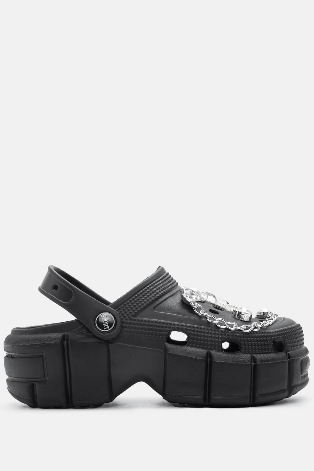 Παντόφλες Σαμπό με Διακοσμητικά απο Strass & Αλυσίδα - Μαύρο