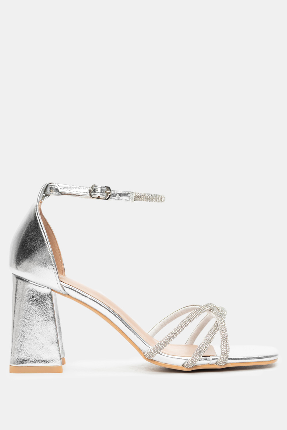 Πέδιλα με Μπαρέτα & Strass - Ασημί