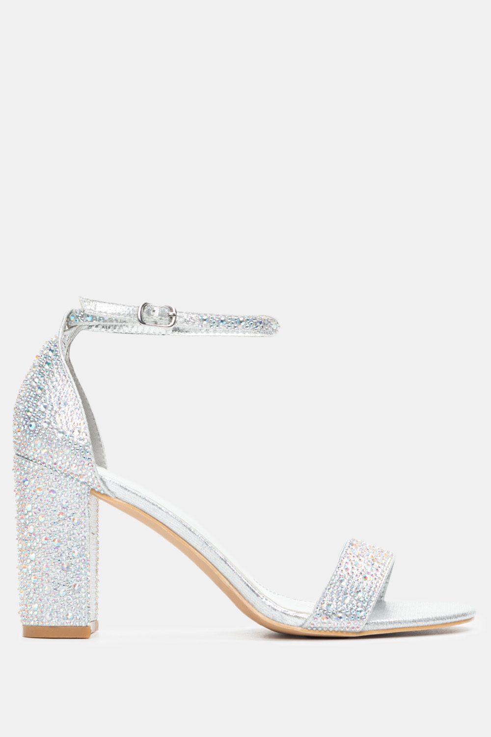Πέδιλα με Μπαρέτα & Strass - Ασημί