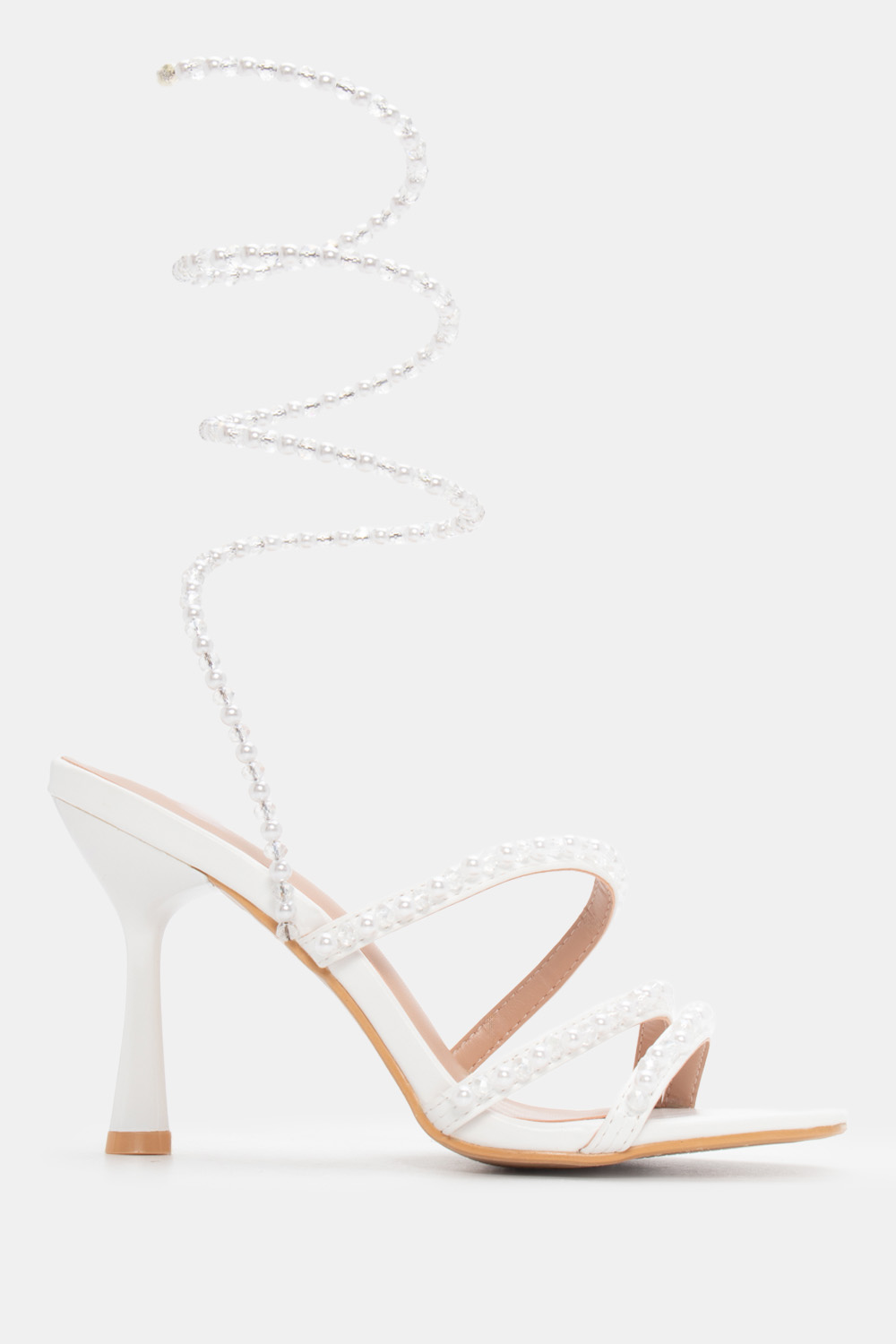 Πέδιλα με Περιστρεφόμενο Λουράκι απο Πέρλες - Λευκό