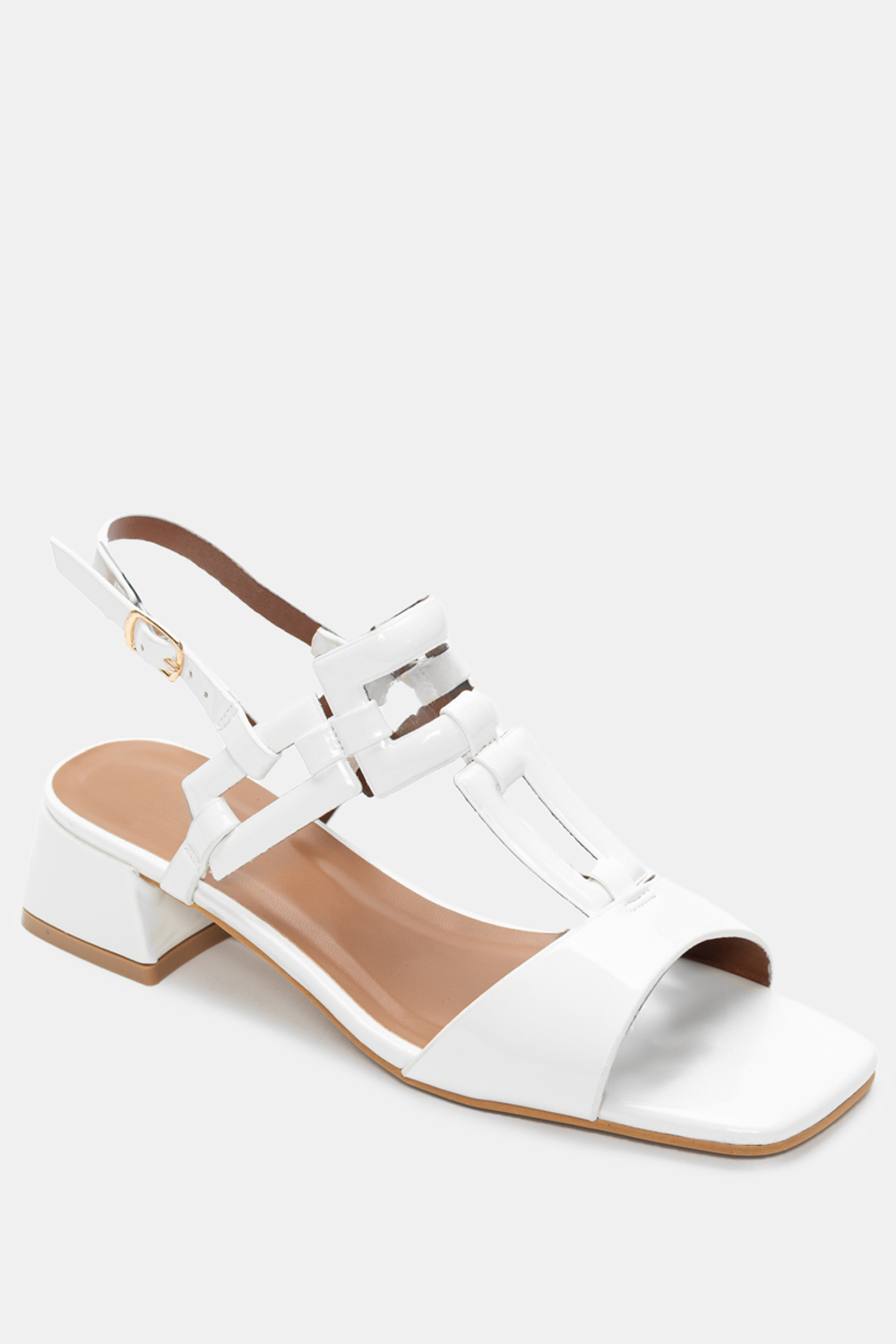 Πέδιλα με Τετράγωνη Μύτη & Τακούνι - Λευκό