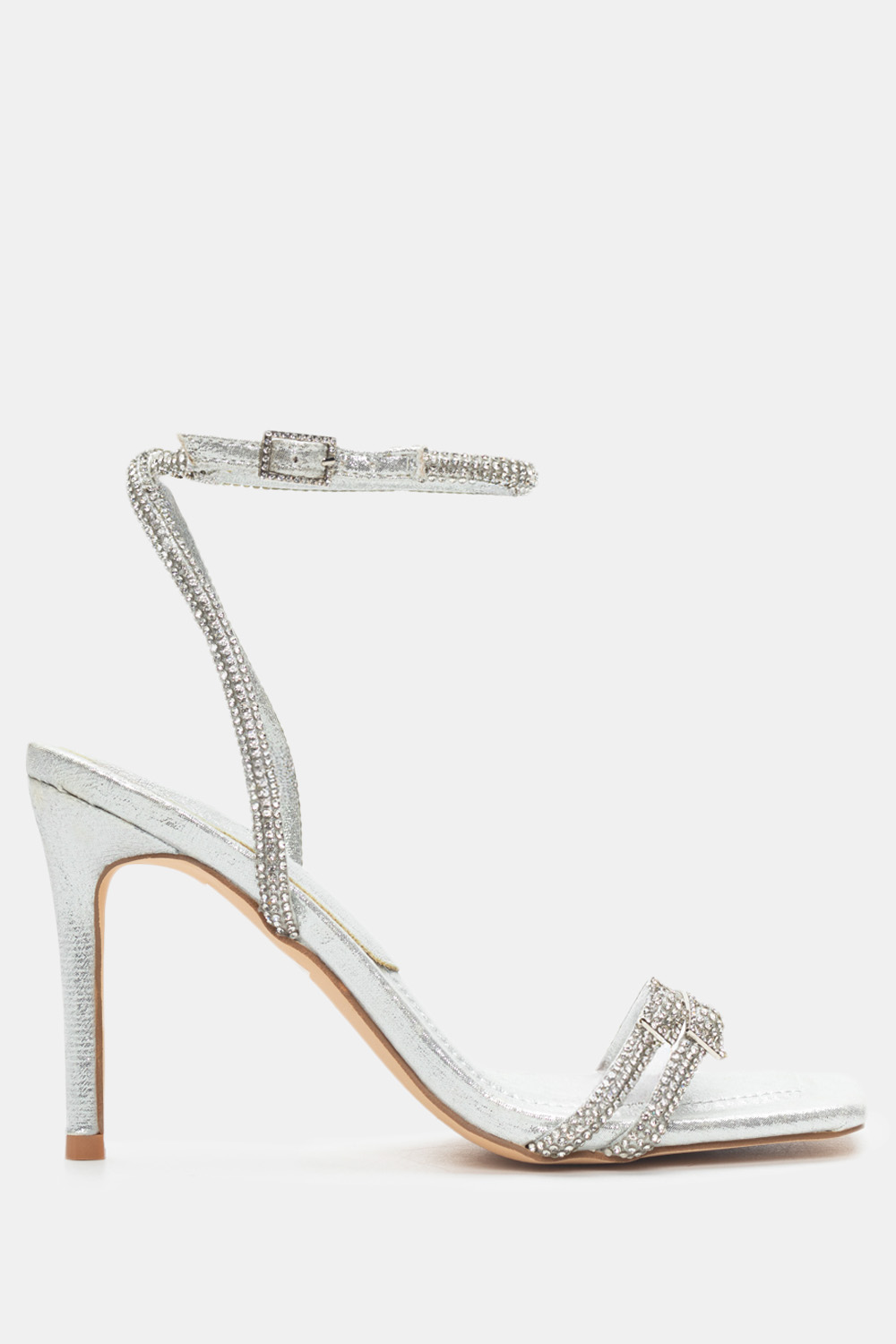 Πέδιλα Σατέν με Strass - Ασημί