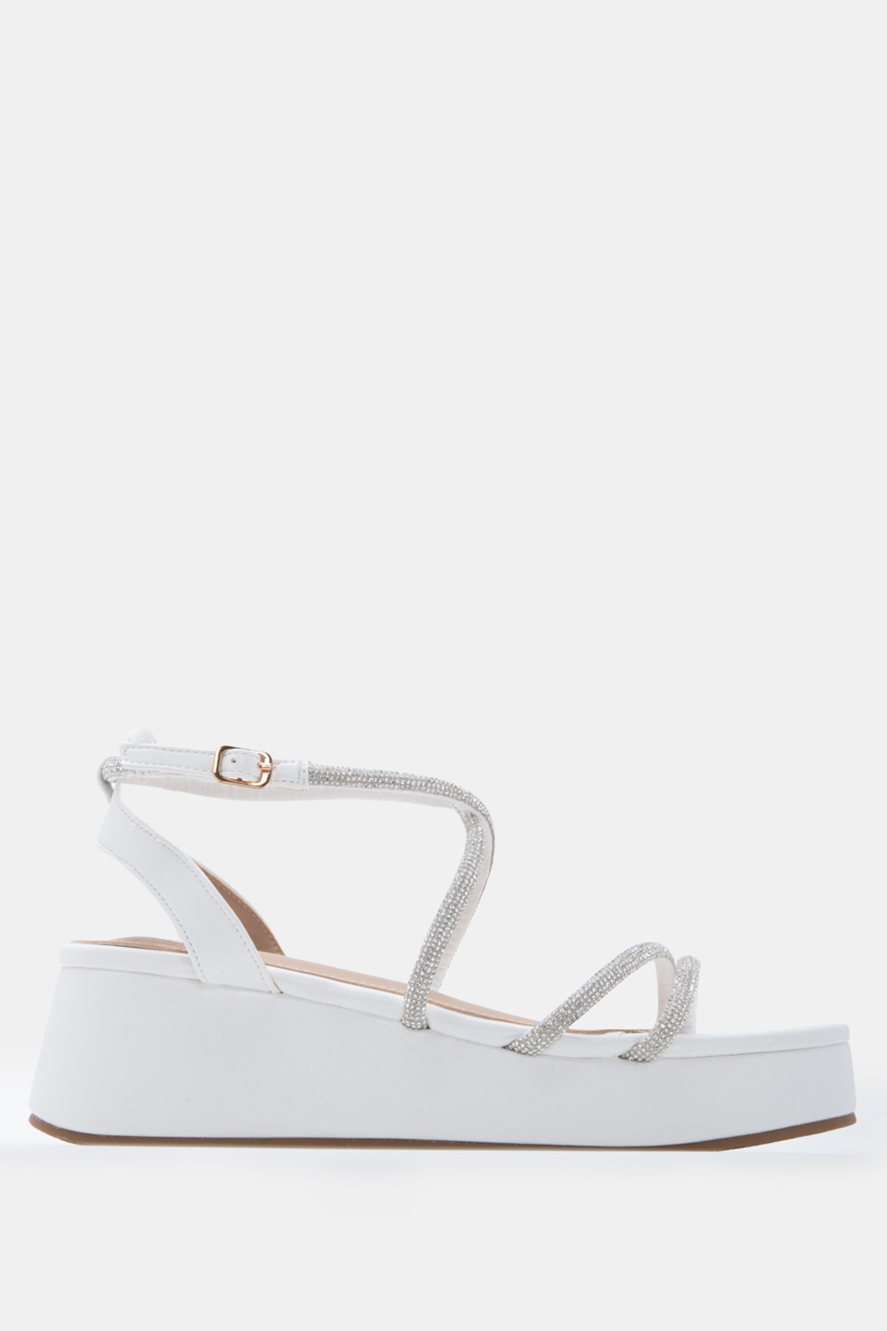Πλατφόρμες Flatform με Strass - Λευκό