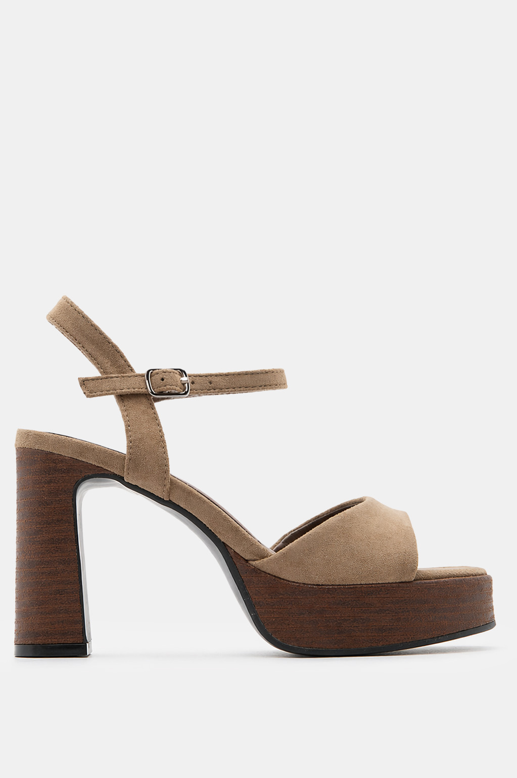 Πέδιλα Suede με Φιάπα & Χοντρό Τακούνι σε Wood Look - Χ