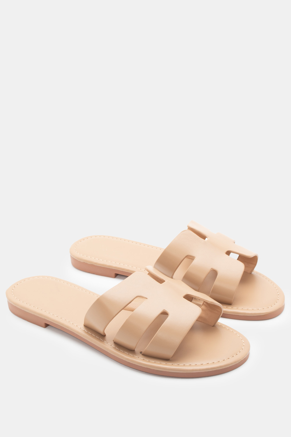 Σανδάλια Flat με Ανοίγματα Στο Πλάι - Μπεζ-Σκούρο