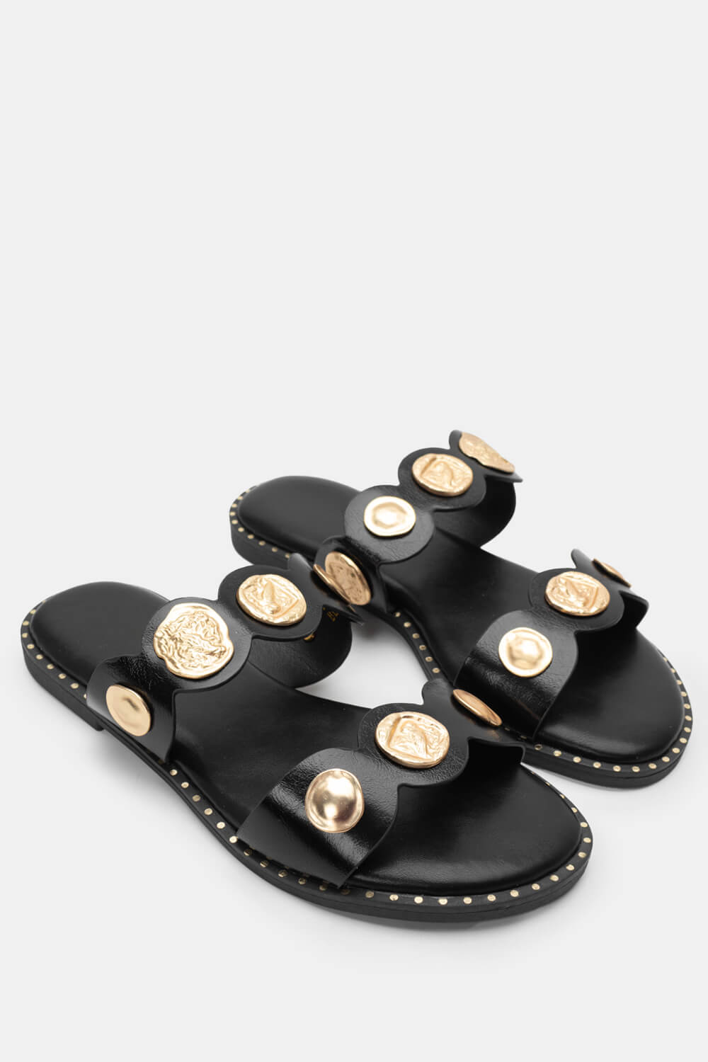 Σανδάλια Flat με Διακοσμητικά Από Ανάγλυφα Σχέδια - Μαύ