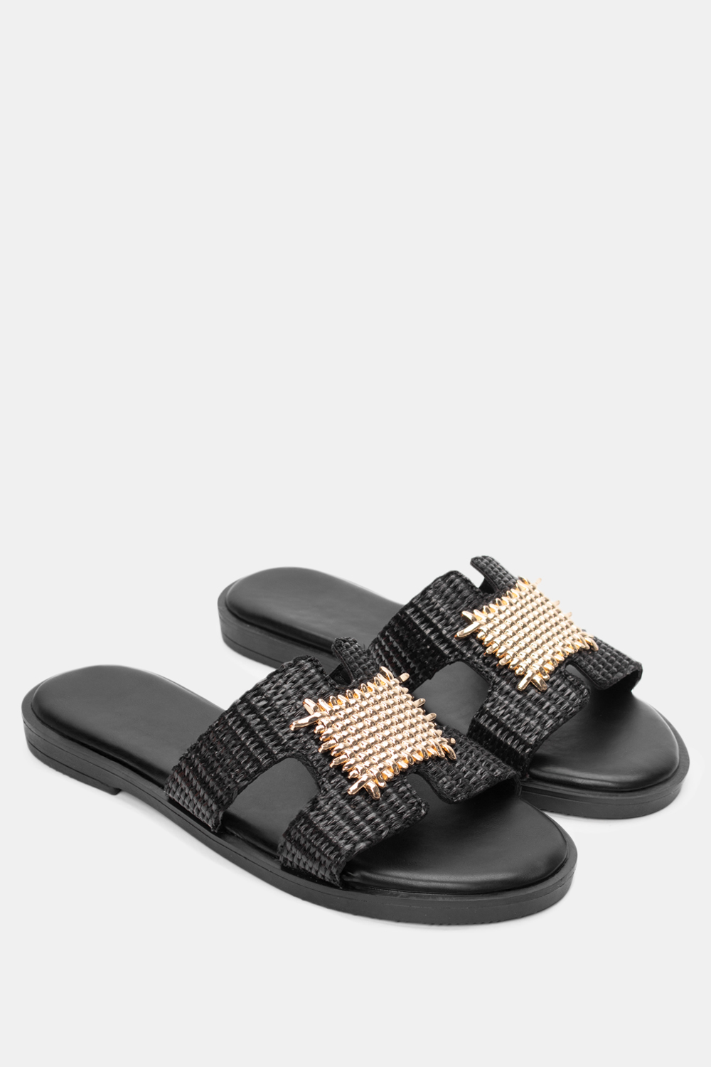 Σανδάλια Flat με Διακοσμητική Αγκράφα - Μαύρο