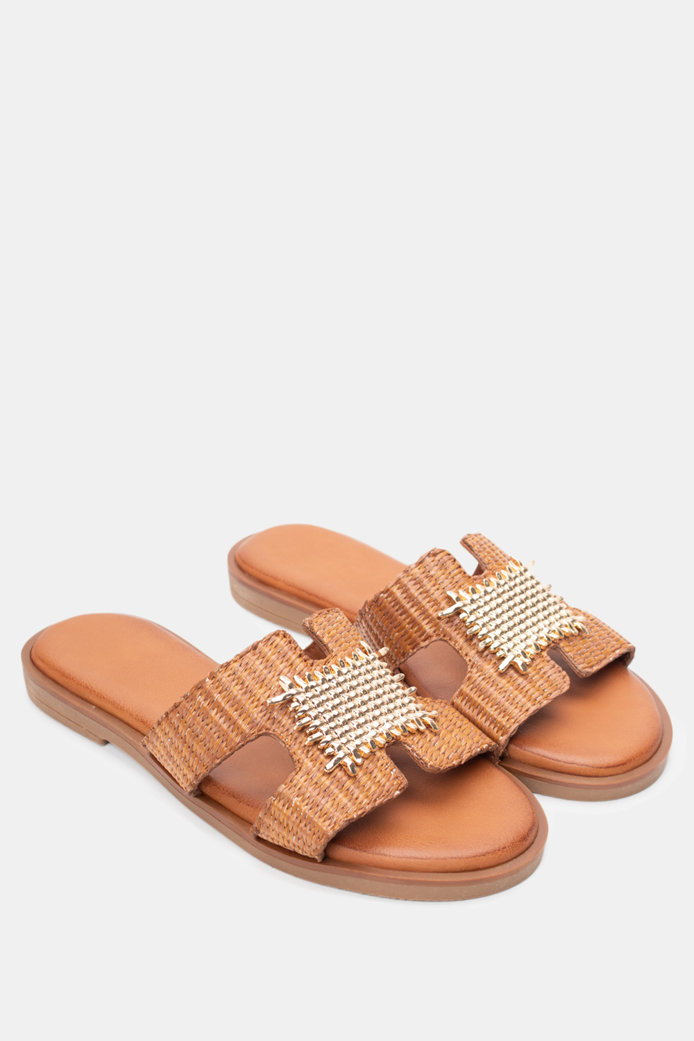 Σανδάλια Flat με Διακοσμητική Αγκράφα - Κάμελ