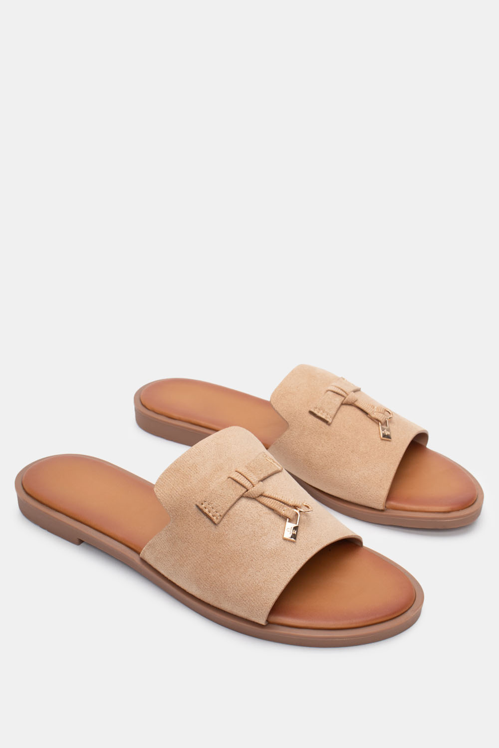 Σανδάλια Flat με Διακοσμητικό - Μπεζ-Σκούρο